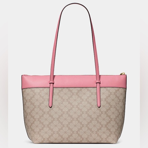 ♠️kate spade All Day Spade Flower Tote Bag w Charm, Dark Beige Grapefruit Multi - Picture 5 of 6